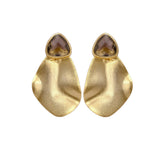 Smoky Quartz Earring Textured Organic Shape Earring Matte Gold Plated Earring