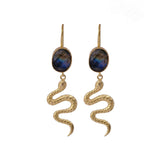 Snake Design Textured Earrings Labradorite Gemstone Gold Plated Drop & Dangle Earring