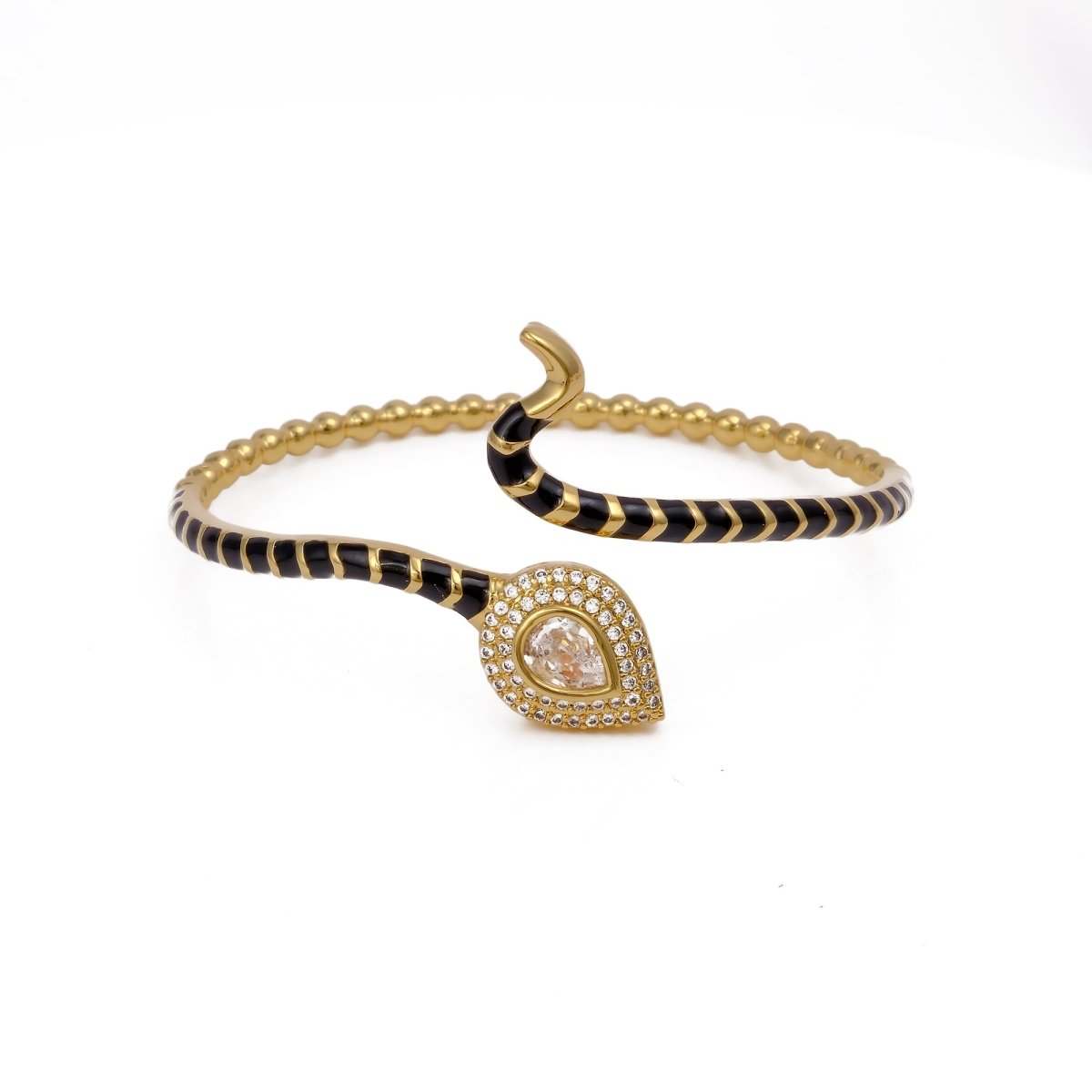 Snake Shape Bangle Black Enameled With CZ Gemstone Bangle Gold Plated Jewelry