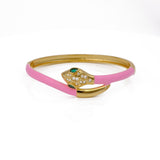 Snake Shape Bangle Pink Enameled With CZ Gemstone Bangle Gold Plated Jewelry