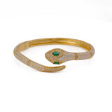 Snake Shape Bangle White Enameled With CZ Gemstone Bangle Aesthetic Gold Plated Jewelry