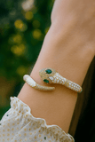 Snake Shape Bangle White Enameled With CZ Gemstone Bangle Aesthetic Gold Plated Jewelry