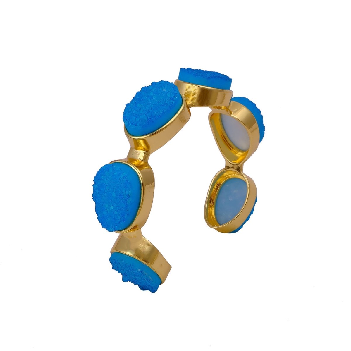 Sparkly Green Druzy Gemstone Cuff, Gold Plated Brass Adjustable Open Bangle CB - 1004