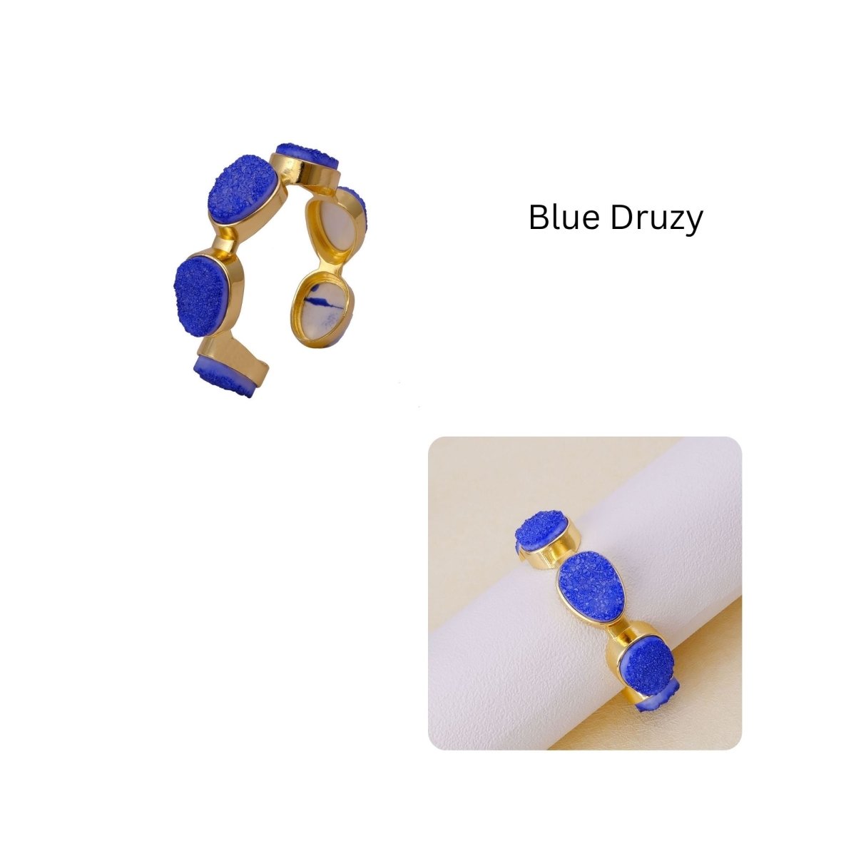 Sparkly Green Druzy Gemstone Cuff, Gold Plated Brass Adjustable Open Bangle CB - 1004