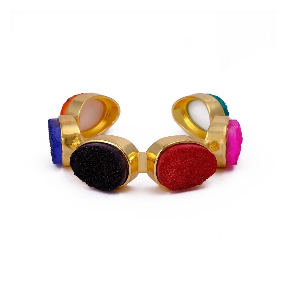 Sparkly Green Druzy Gemstone Cuff, Gold Plated Brass Adjustable Open Bangle CB - 1004