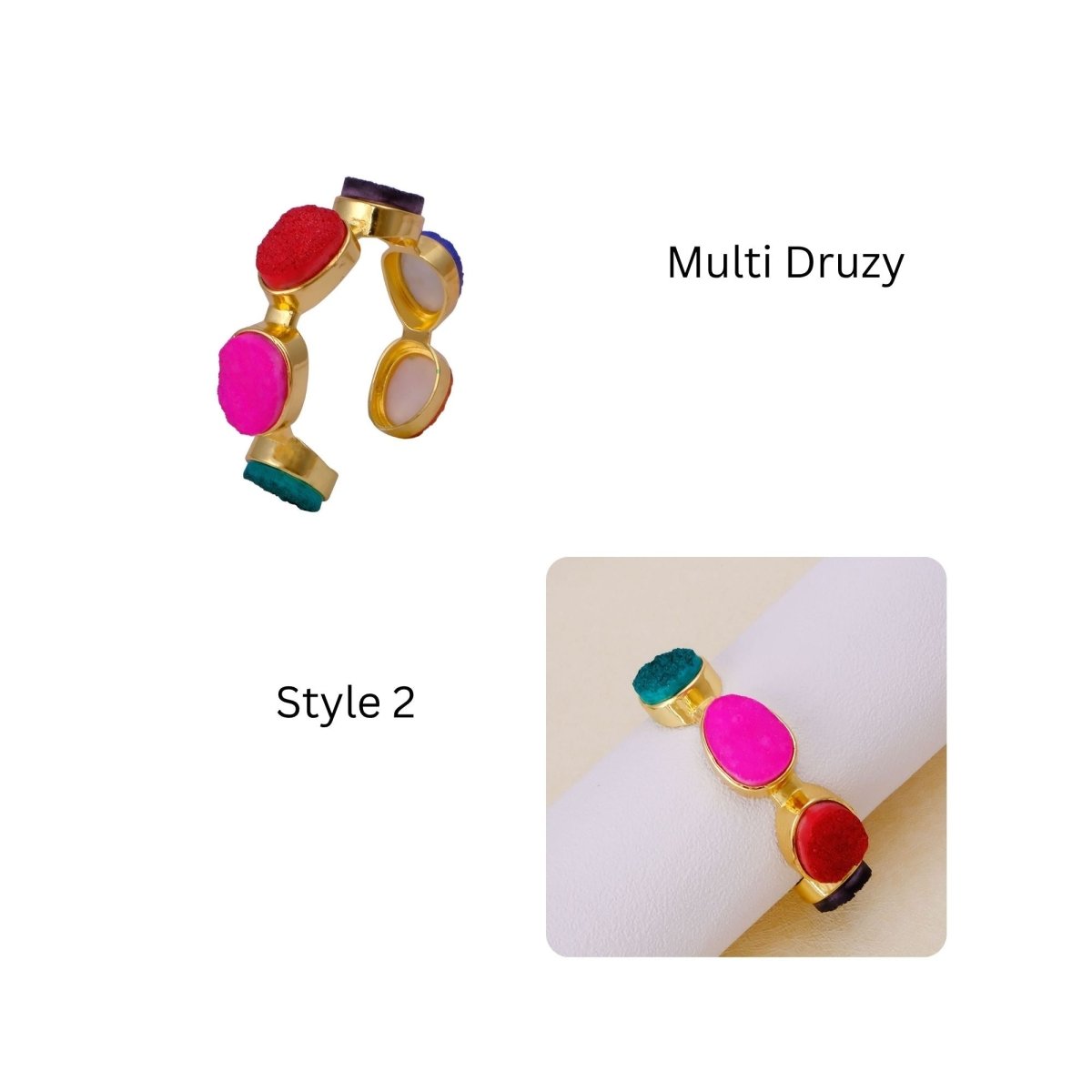 Sparkly Green Druzy Gemstone Cuff, Gold Plated Brass Adjustable Open Bangle CB - 1004