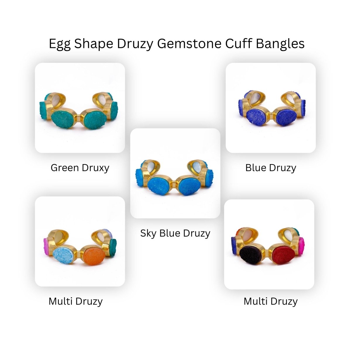 Sparkly Green Druzy Gemstone Cuff, Gold Plated Brass Adjustable Open Bangle CB - 1004