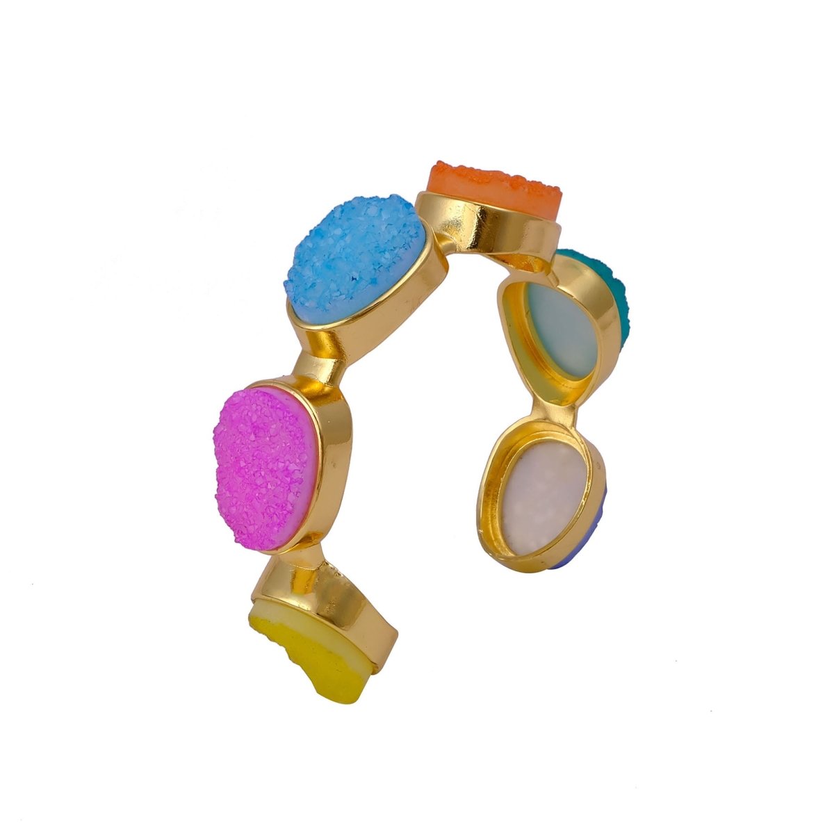 Sparkly Green Druzy Gemstone Cuff, Gold Plated Brass Adjustable Open Bangle CB - 1004