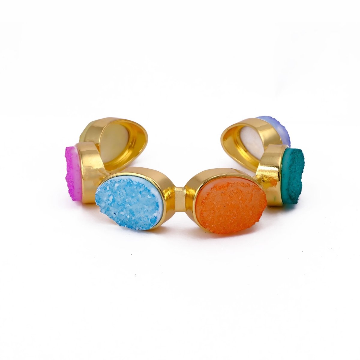 Sparkly Green Druzy Gemstone Cuff, Gold Plated Brass Adjustable Open Bangle CB - 1004