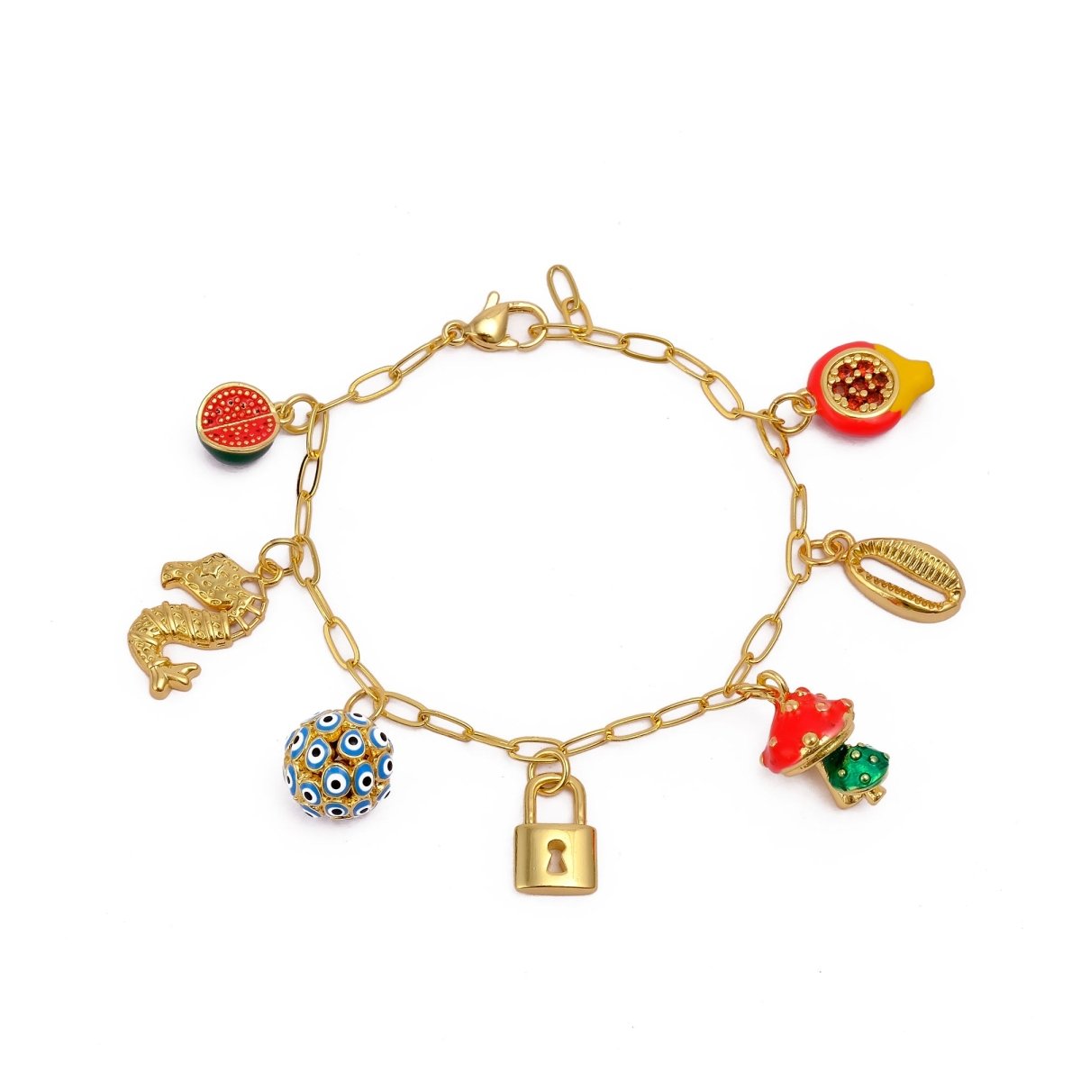 Statement Charm Bracelet, Gold Link Chain Bracelet, Aesthetic Jewelry Gift 5382