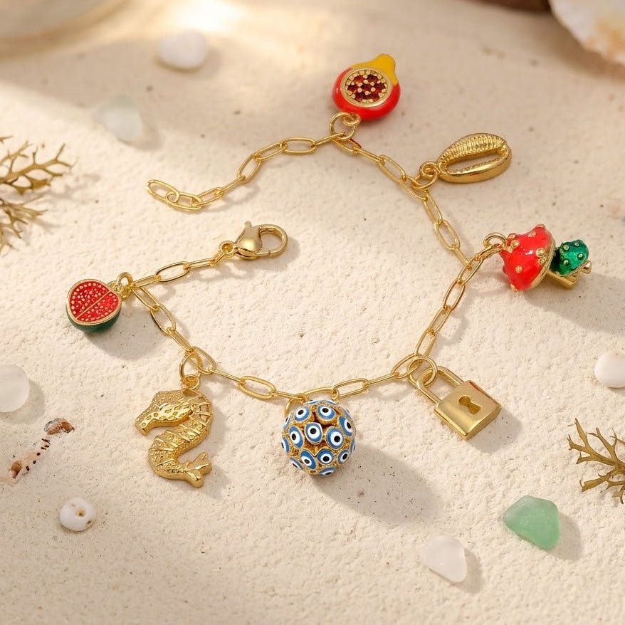 Statement Charm Bracelet, Gold Link Chain Bracelet, Aesthetic Jewelry Gift 5382