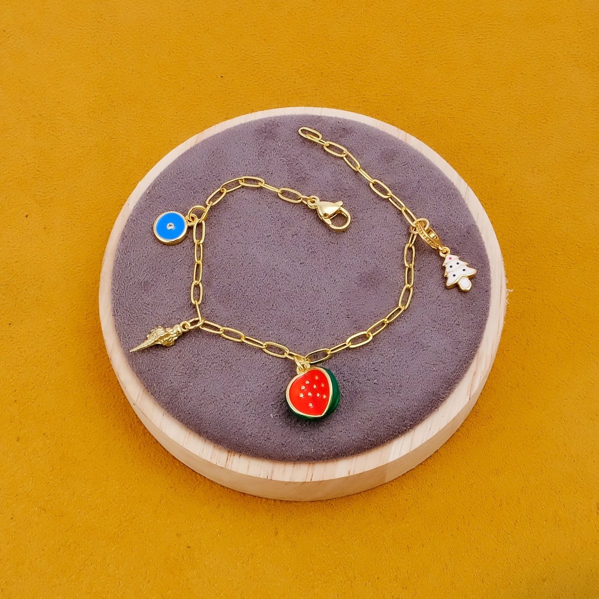 Statement Charm Bracelet, Gold Link Chain Bracelet, Aesthetic Jewelry Gift 5382