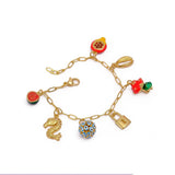 Statement Charm Bracelet, Gold Link Chain Bracelet, Aesthetic Jewelry Gift 5382