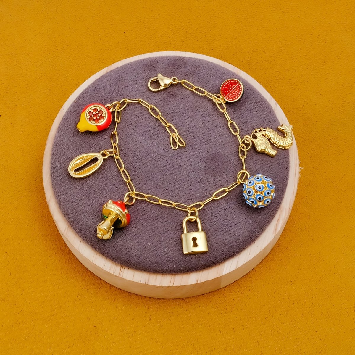 Statement Charm Bracelet, Gold Link Chain Bracelet, Aesthetic Jewelry Gift 5382