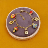Statement Charm Bracelet, Gold Link Chain Bracelet, Aesthetic Jewelry Gift 5382