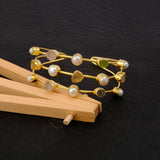 Statement Gold Plated Brass Cuff, Multi - Color Raw Gemstone Bangles 3501