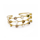Statement Gold Plated Brass Cuff, Multi - Color Raw Gemstone Bangles 3501