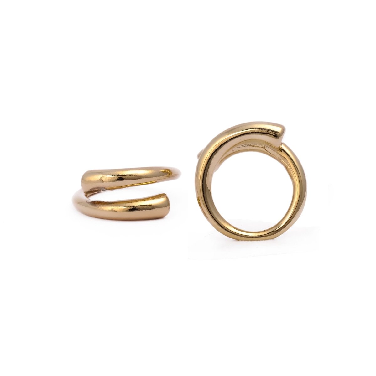 Statement Open Gold Ring, Overlapping Band Gold Ring, Plain Brass Gold Ring For Gifts