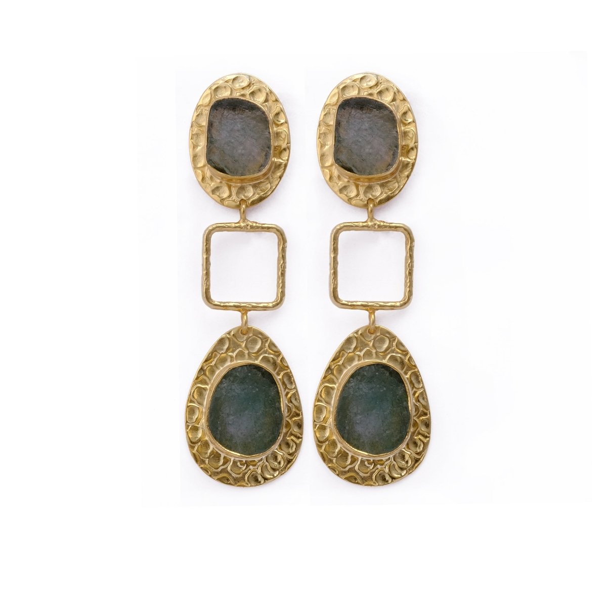 Strawberry Quartz Gold Plated Dangle Earrings, Natural Rough Gemstone Jewelry, Push Back Stud Earrings. S