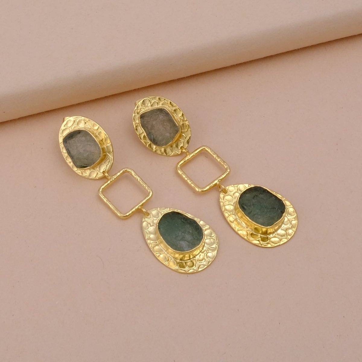 Strawberry Quartz Gold Plated Dangle Earrings, Natural Rough Gemstone Jewelry, Push Back Stud Earrings. S