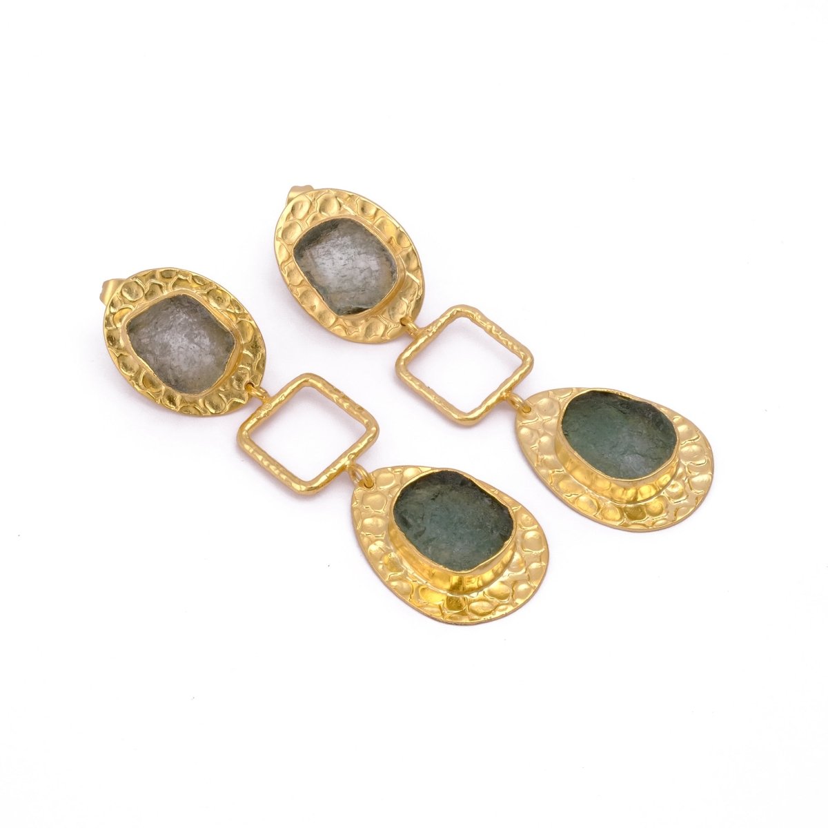 Strawberry Quartz Gold Plated Dangle Earrings, Natural Rough Gemstone Jewelry, Push Back Stud Earrings. S