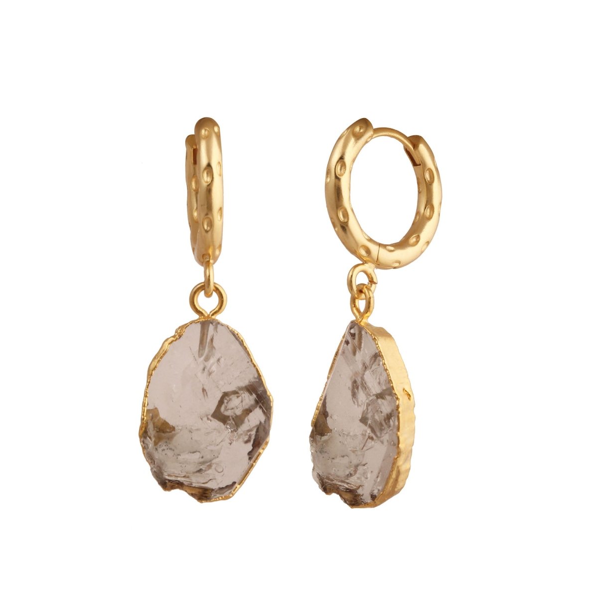 Strawberry Quartz Raw Gemstone Hoop Earrings, Luxury Gold Drop Earrings 5216