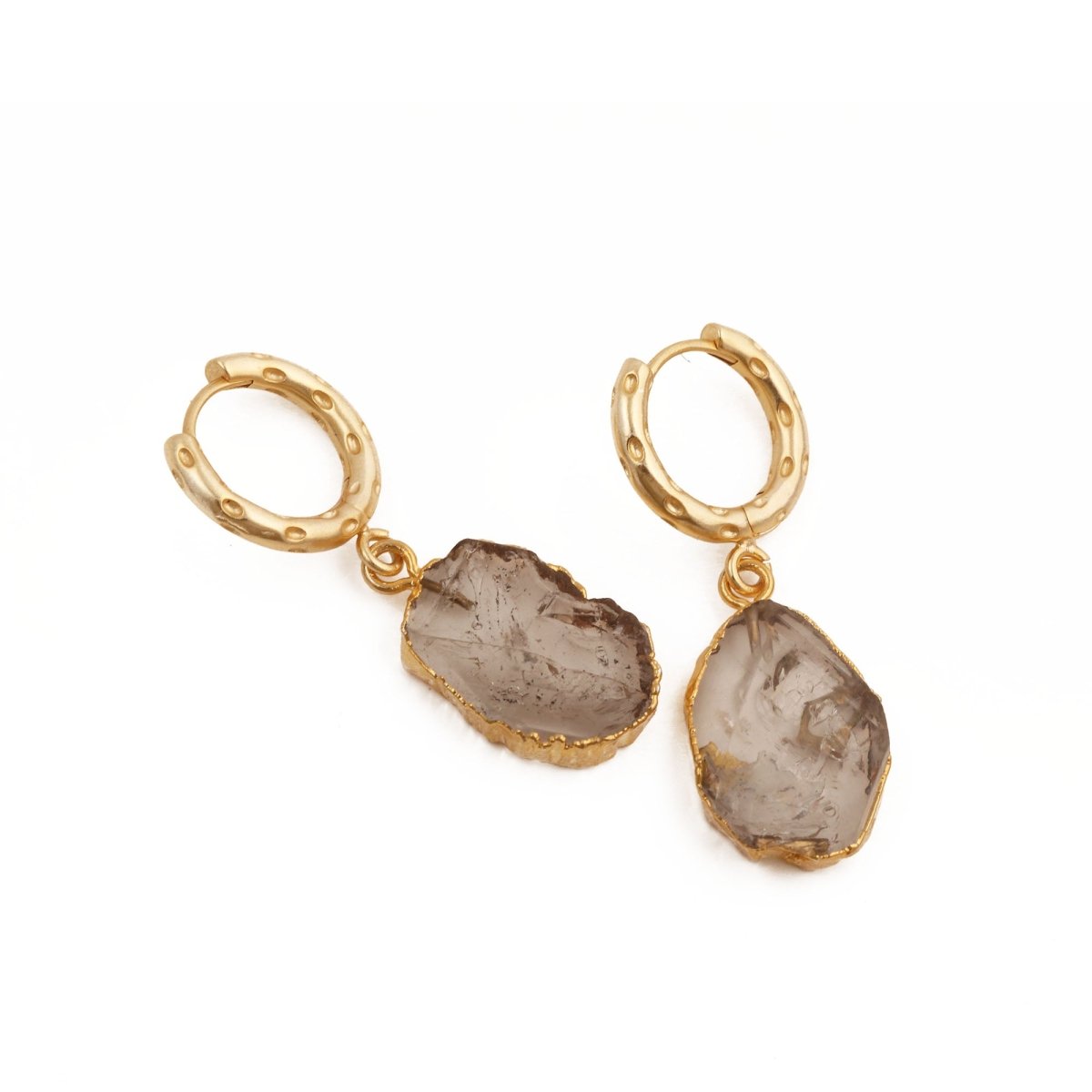 Strawberry Quartz Raw Gemstone Hoop Earrings, Luxury Gold Drop Earrings 5216