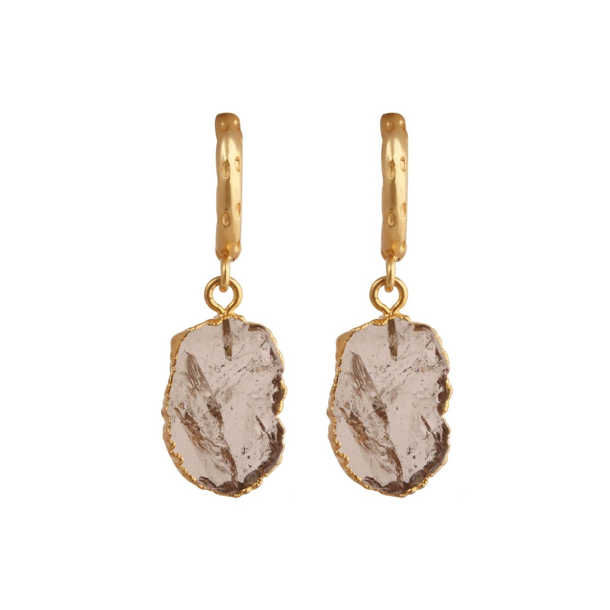 Strawberry Quartz Raw Gemstone Hoop Earrings, Luxury Gold Drop Earrings 5216