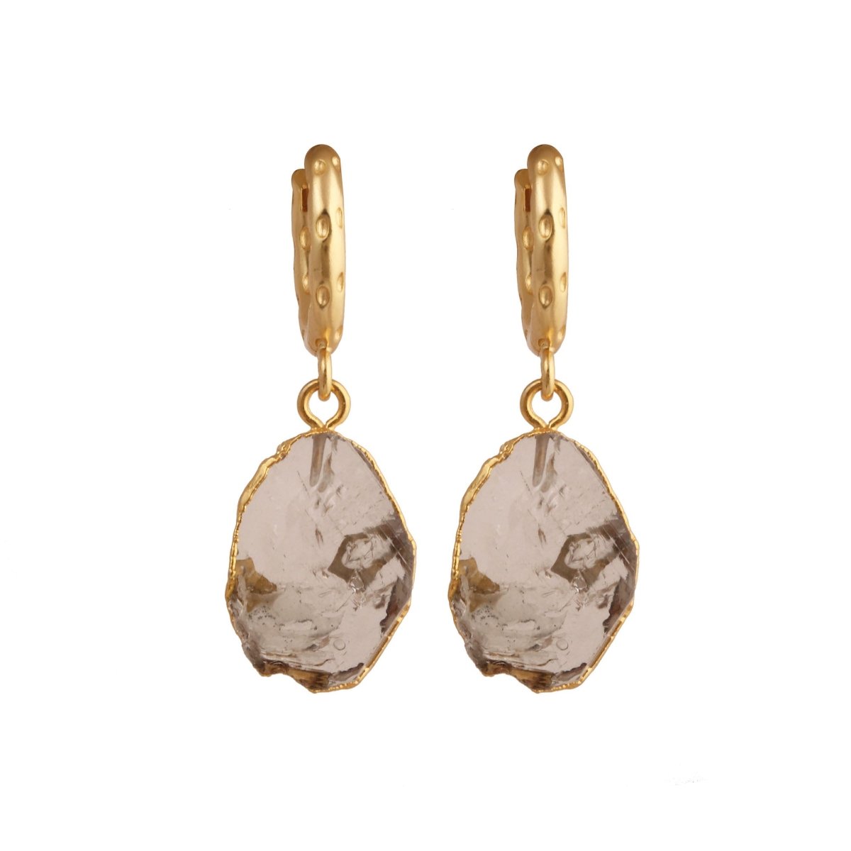 Strawberry Quartz Raw Gemstone Hoop Earrings, Luxury Gold Drop Earrings 5216