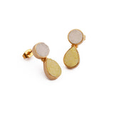 Sugar Druzy Stud Earrings White & Yellow Gemstone Gold Plated Teardrop Earring