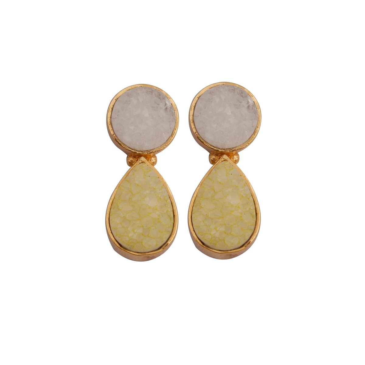 Sugar Druzy Stud Earrings White & Yellow Gemstone Gold Plated Teardrop Earring