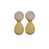 Sugar Druzy Stud Earrings White & Yellow Gemstone Gold Plated Teardrop Earring