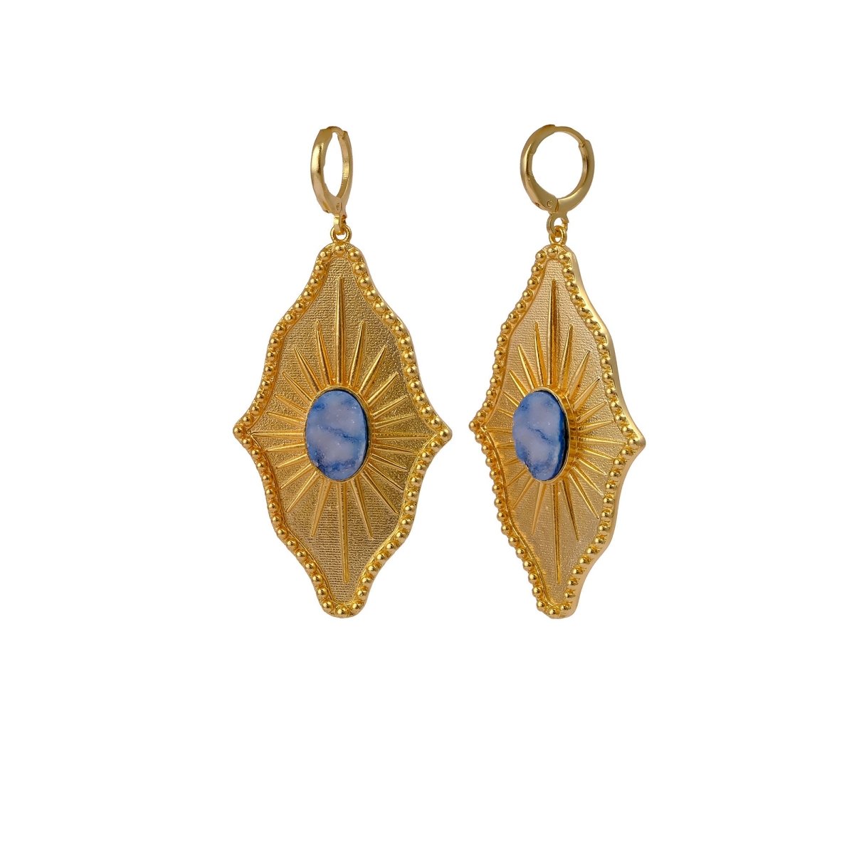 Sugar Druzy Sunburst Hoop Earrings, Gold Plated Drop Earrings 5379