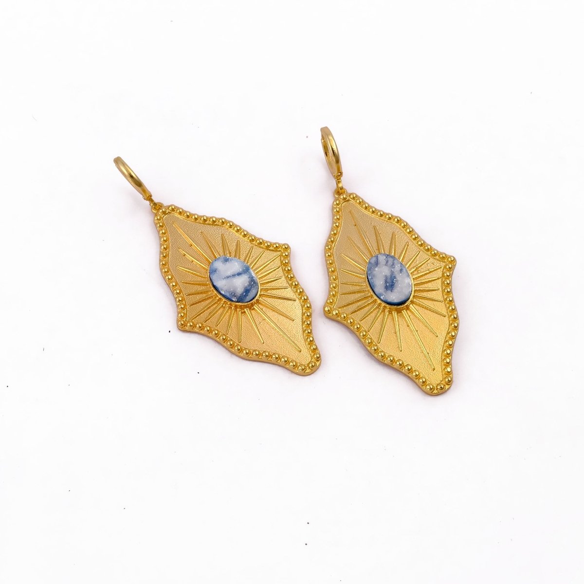 Sugar Druzy Sunburst Hoop Earrings, Gold Plated Drop Earrings 5379