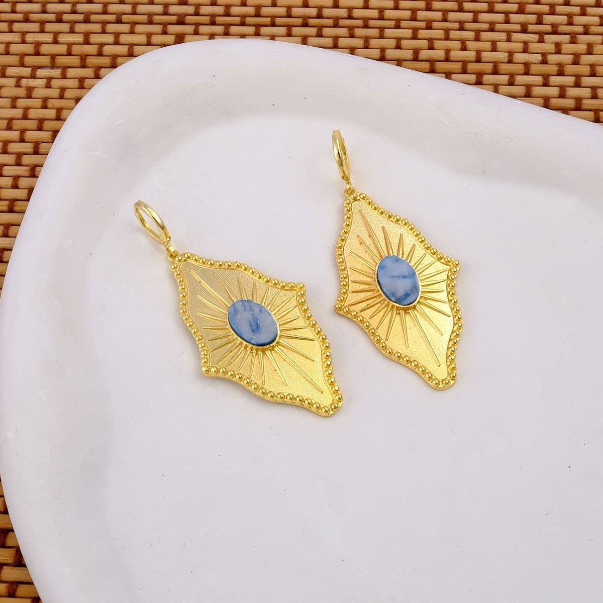 Sugar Druzy Sunburst Hoop Earrings, Gold Plated Drop Earrings 5379