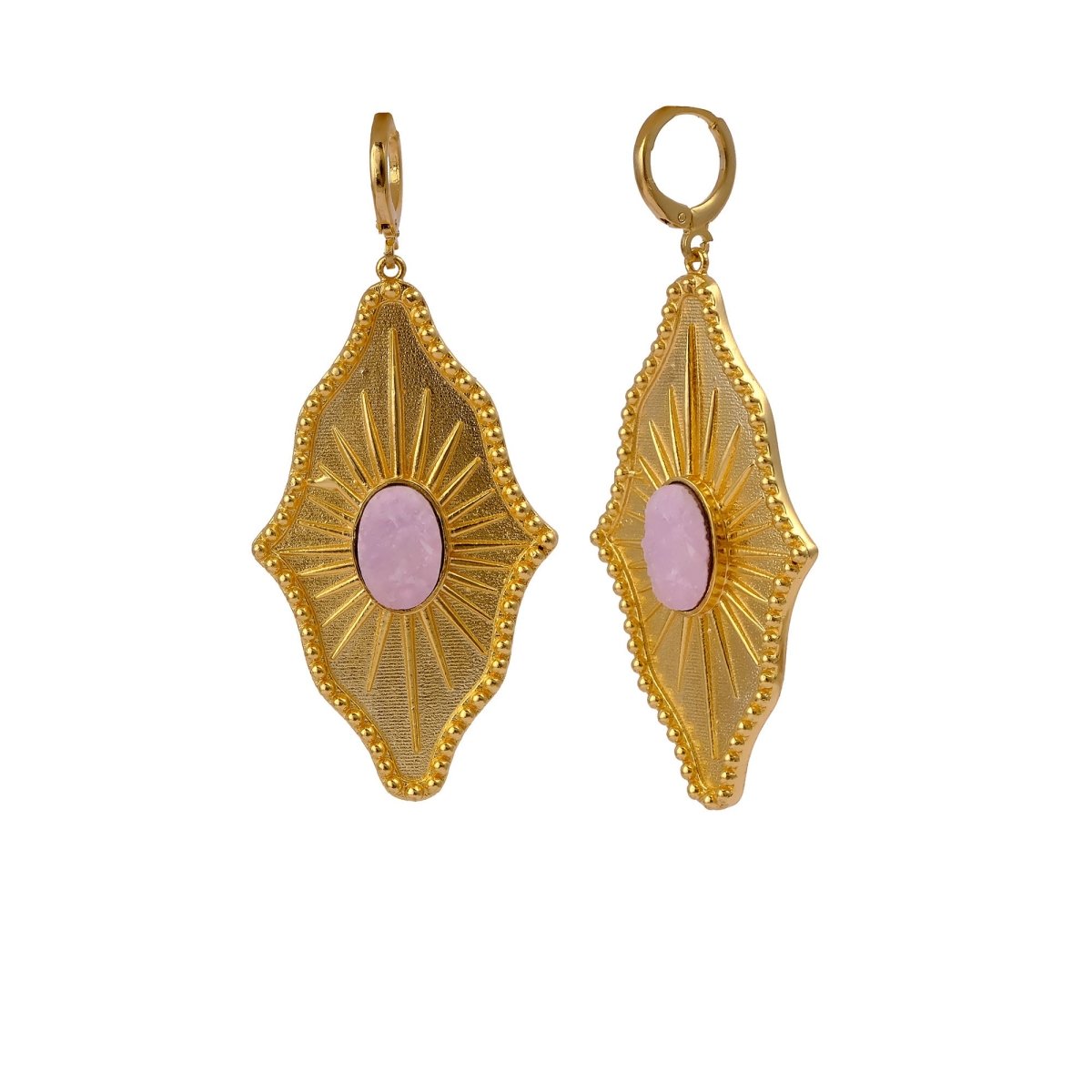 Sugar Druzy Sunburst Hoop Earrings, Gold Plated Drop Earrings 5379