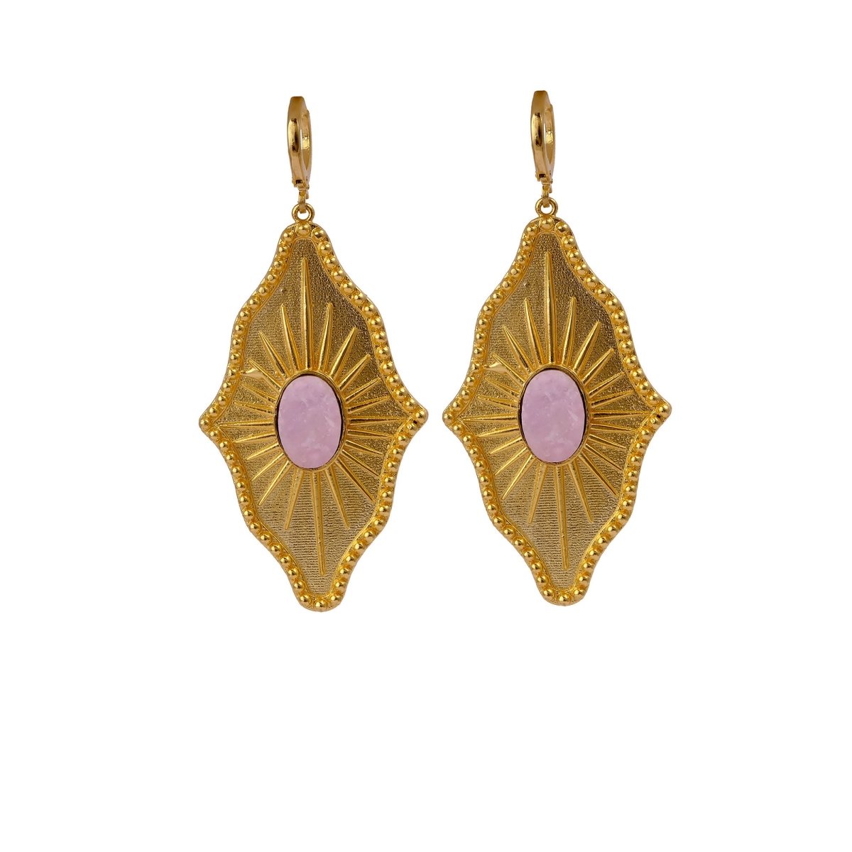 Sugar Druzy Sunburst Hoop Earrings, Gold Plated Drop Earrings 5379