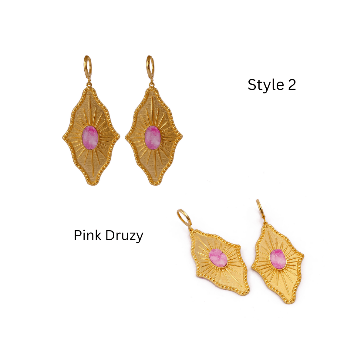 Sugar Druzy Sunburst Hoop Earrings, Gold Plated Drop Earrings 5379