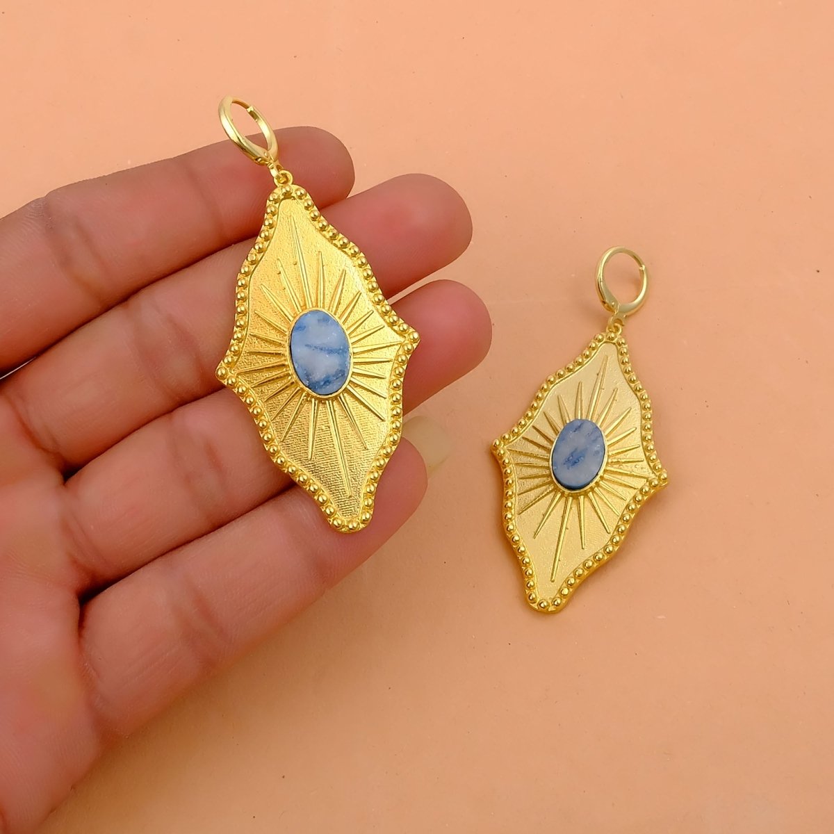 Sugar Druzy Sunburst Hoop Earrings, Gold Plated Drop Earrings 5379