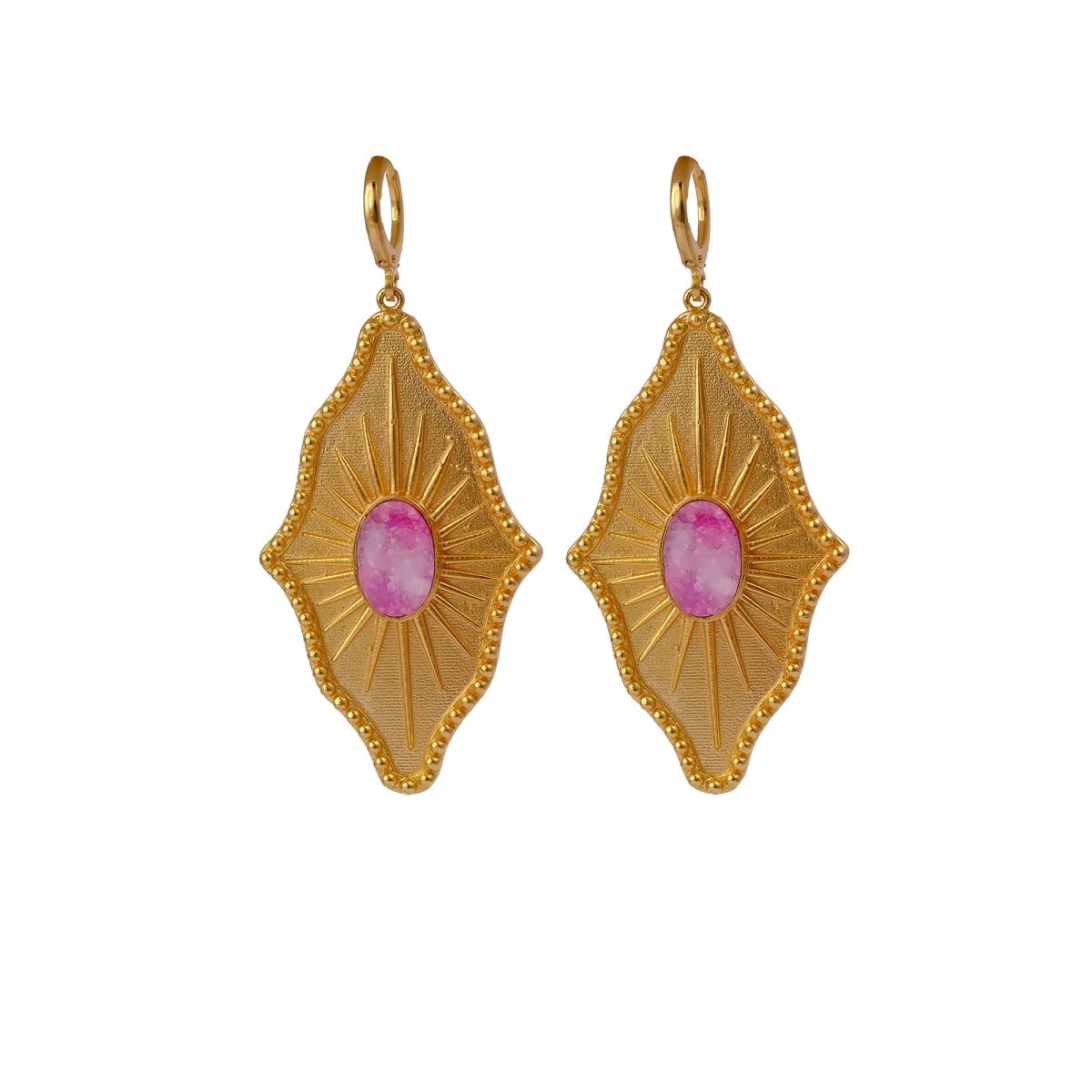 Sugar Druzy Sunburst Hoop Earrings, Gold Plated Drop Earrings 5379
