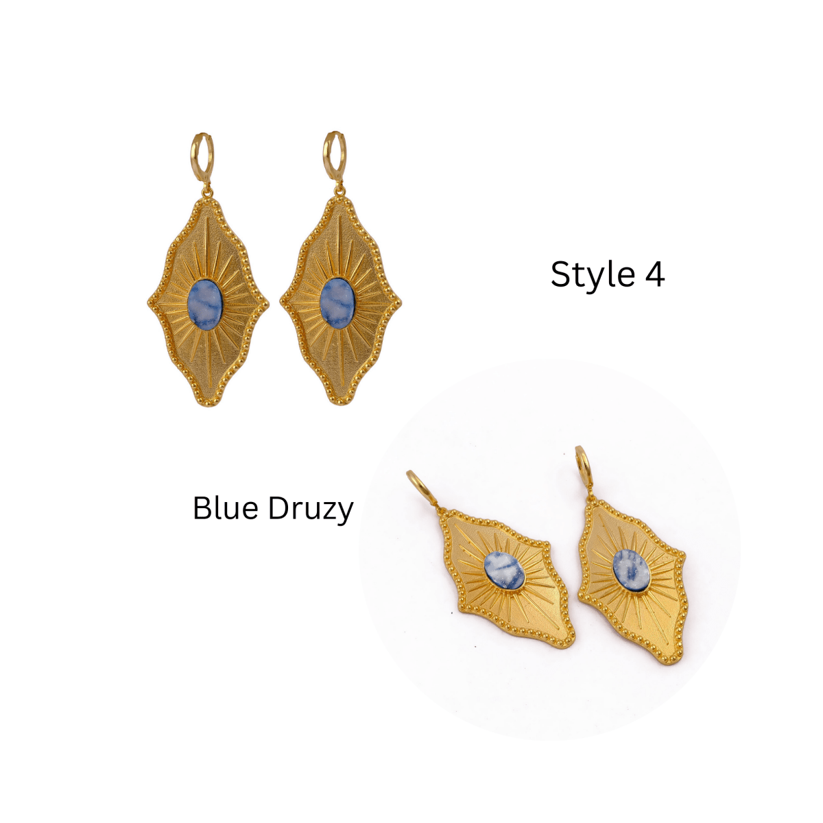 Sugar Druzy Sunburst Hoop Earrings, Gold Plated Drop Earrings 5379
