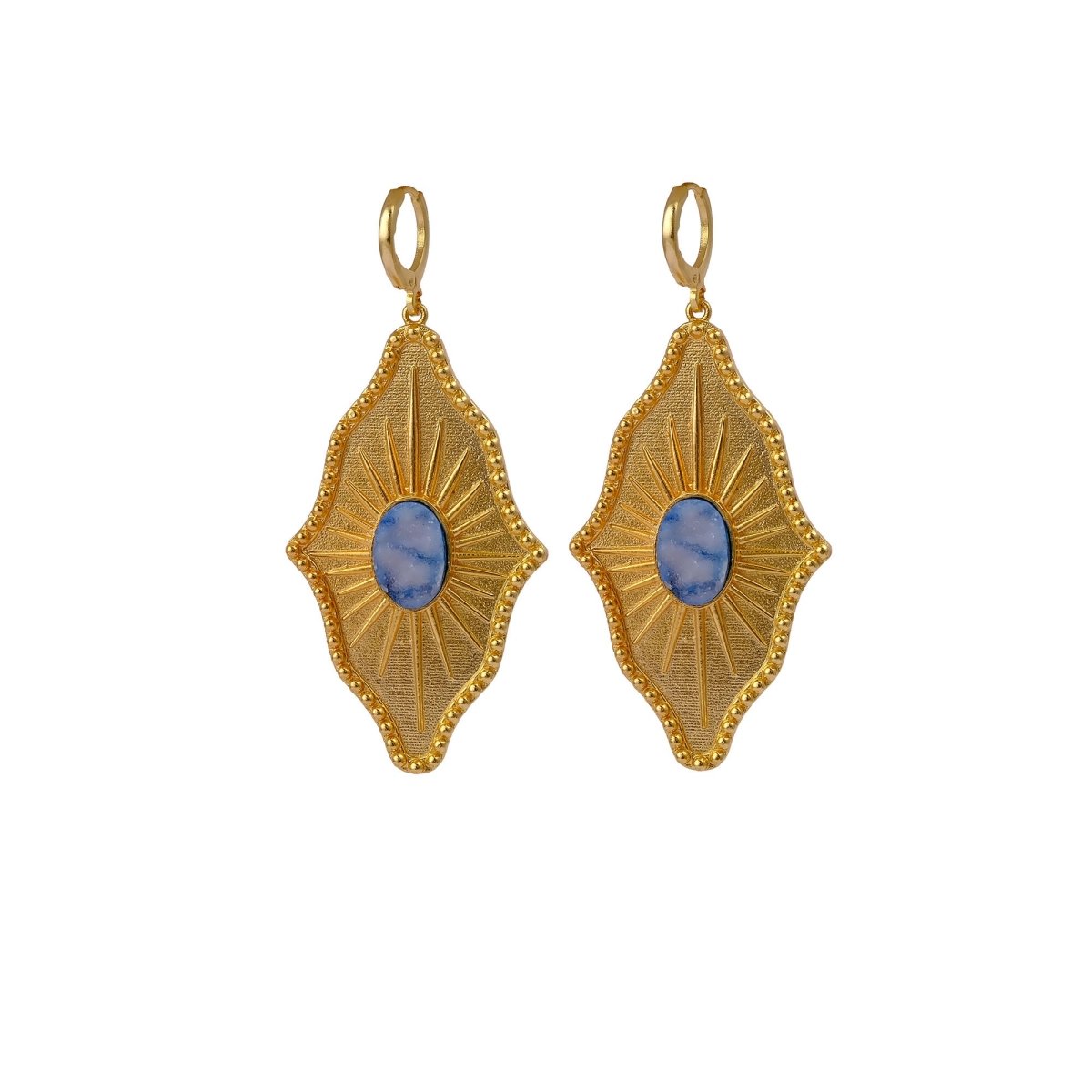 Sugar Druzy Sunburst Hoop Earrings, Gold Plated Drop Earrings 5379
