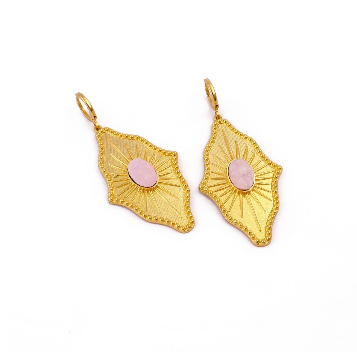 Sugar Druzy Sunburst Hoop Earrings, Gold Plated Drop Earrings 5379