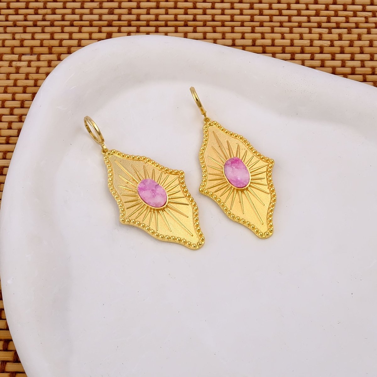 Sugar Druzy Sunburst Hoop Earrings, Gold Plated Drop Earrings 5379