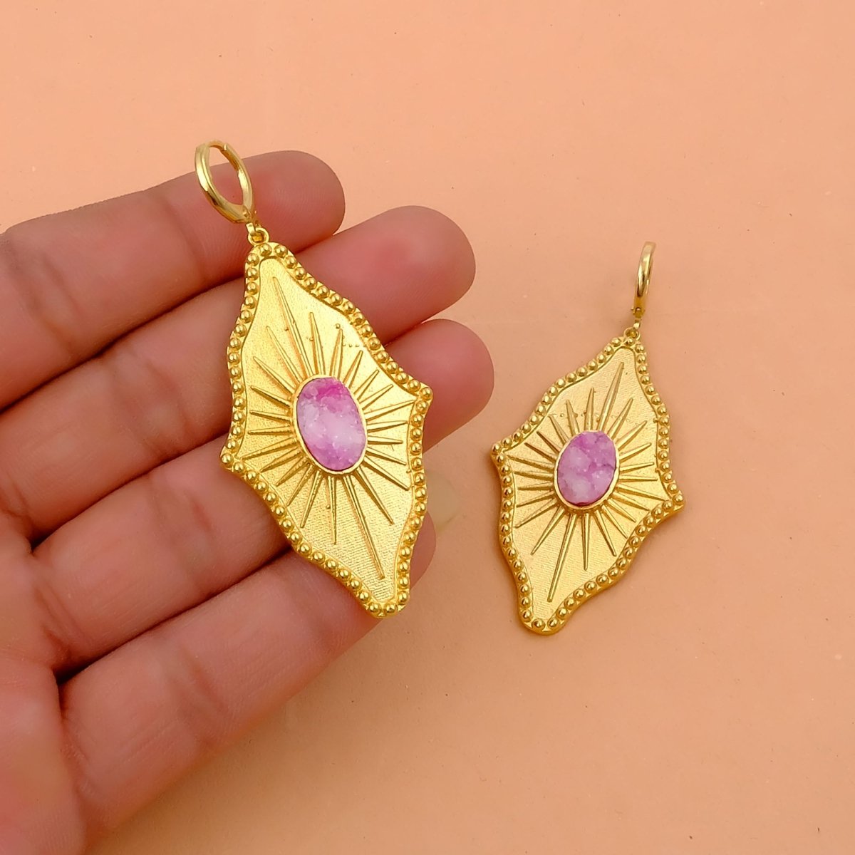 Sugar Druzy Sunburst Hoop Earrings, Gold Plated Drop Earrings 5379