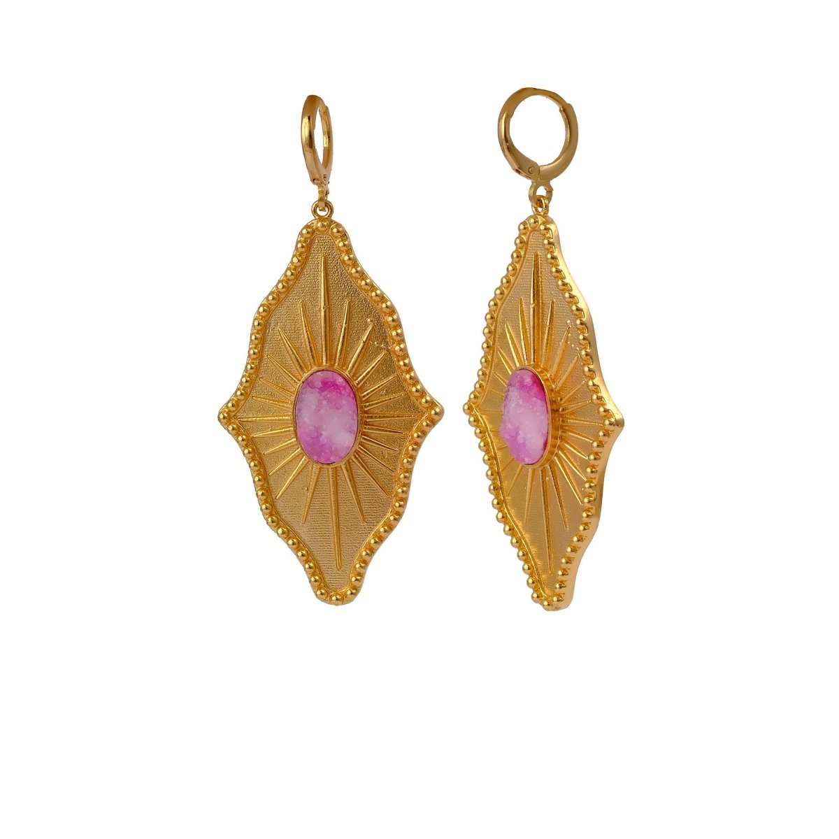 Sugar Druzy Sunburst Hoop Earrings, Gold Plated Drop Earrings 5379