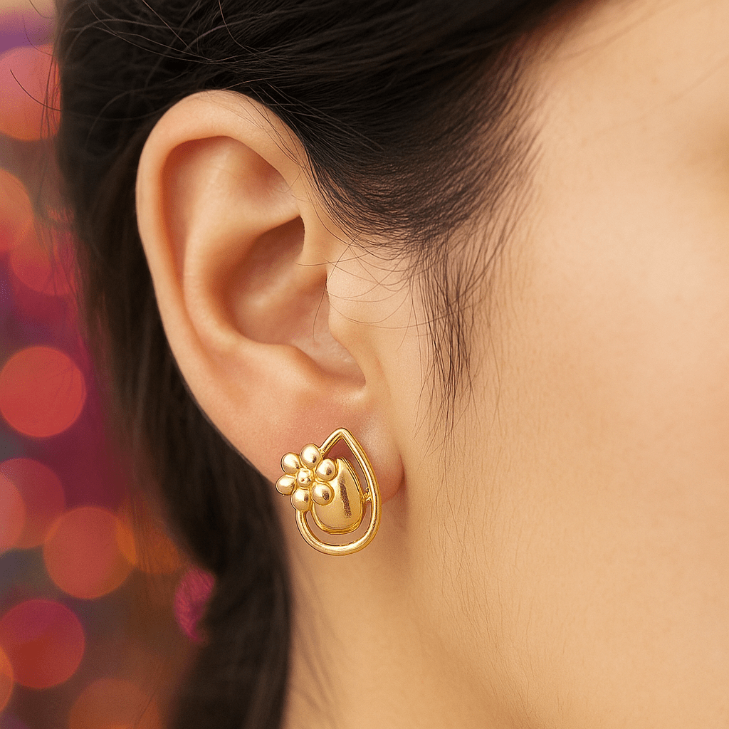 Teardrop Flower Stud Earrings Dainty Gold Plated Floral Jewelry