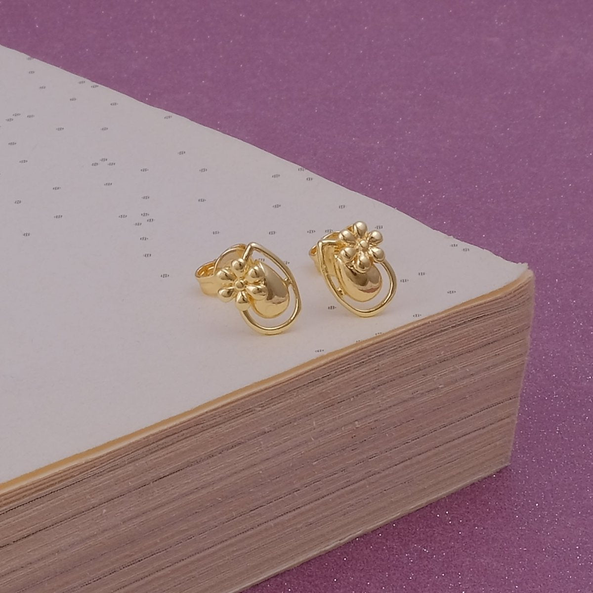 Teardrop Flower Stud Earrings Dainty Gold Plated Floral Jewelry