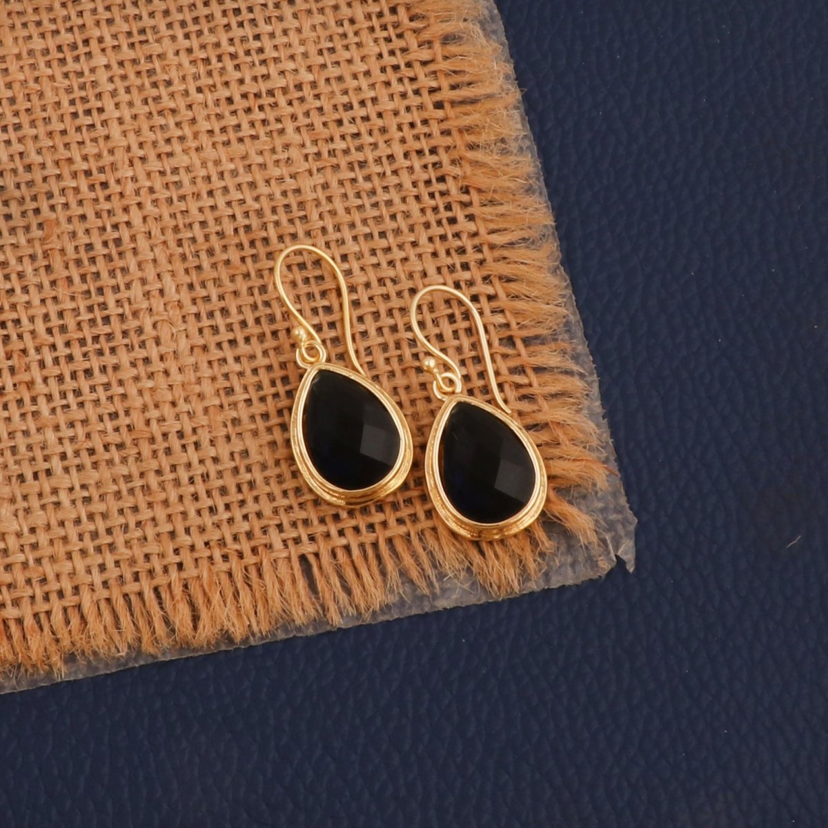 Teardrop Hook Earrings, Iolite Gemstone Gold Plated Jewelry CE - 1035