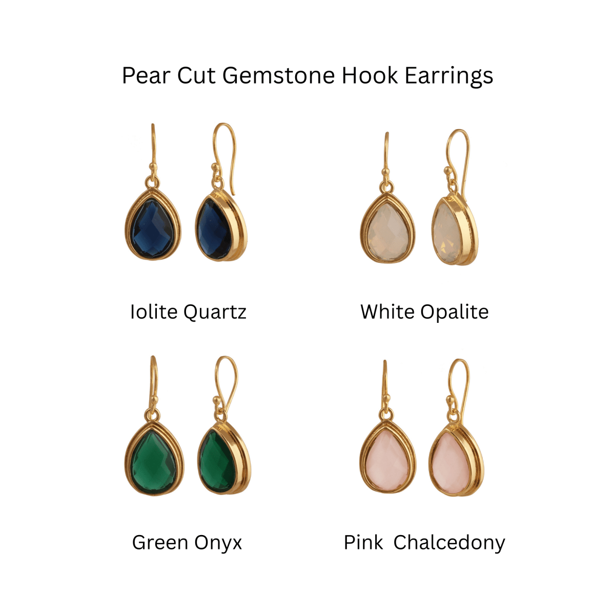 Teardrop Hook Earrings, Iolite Gemstone Gold Plated Jewelry CE - 1035